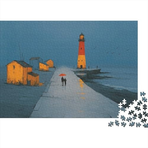 Leuchtturm in der Dämmerung Premium Papier Nachhaltig Herausfordernd Lehrreich Puzzle Dusk Beacon View für Erwachsene Kinder 12+ 38x26cm/1000 Teile