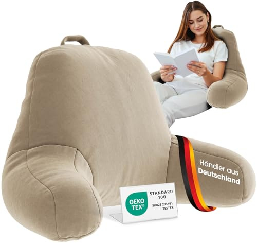 ELONEO Rückenkissen, Lesekissen für Bett und Sofa mit Armlehnen – Ideal als Rückenstütze für mehr Halt und Komfort von Rücken, Kopf und Nacken