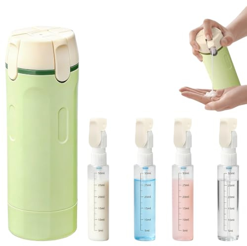 4 in 1 Reiseflaschen zum Befüllen, Reisepack Flüssigkeitsbehälter Set(Grün) | 4 in 1 Reisespender mit Etikett, Reiseflaschen für Toilettenartikel, Mini Shampoo Spender für Shampoo, Lotion, Conditioner