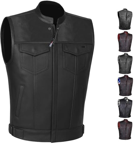 Jackets 4 Bikes SOA Herren Leder Motorrad Verdeckte Waffentaschen Biker Club Weste w/Armor L