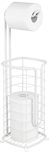 mDesign Porte-rouleau de papier toilette sur pied - Porte-papier toilette pour la salle de bain - Meuble de rangement pour rouleaux de papier toilette avec espace pour rouleaux supplémentaires - Blanc