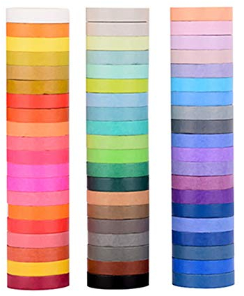 Egurs 60 Rolls 8mm Regenbogen Dekoband Einfarbig Selbstklebend Washi Masking Tape Papier Klebeband