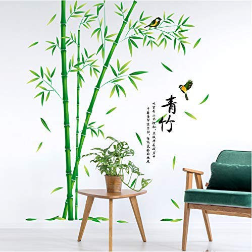 Stickers Muraux En Bambou Vert Pvc Matériel Bricolage Style Chinois Plante Stickers Muraux Pour La Décoration De Chambre À Coucher De Salon 102 * 130 Cm.