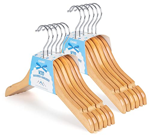 Baby Kleiderbügel aus Holz 12er Set Kleiderbügeln Kinder Baby aus Holz mit Rutschfesten Kerben,Kleiderbügel aus Hochwertigem Holz, um 360 ° Drehbar für Kinder und Kleinkinder- 30cm Natur Massivholz