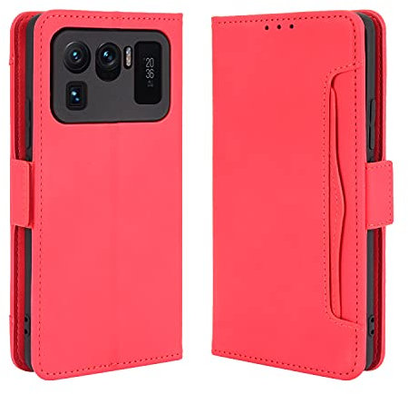 Hauw Coque Xiaomi Mi 11 Ultra,Fermeture Magnétique Fentes Multi-Cartes Etui Portefeuille en Cuir pour Xiaomi Mi 11 Ultra,Rouge