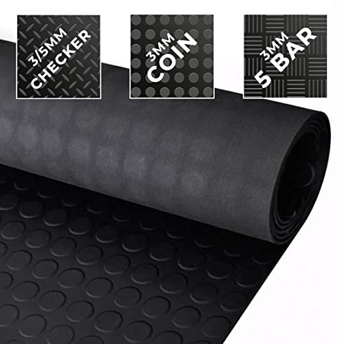 Trident Checker Rubber Flooring 3mm Thick Non Slip Mats For Camper Van, Anti Slip Matting Roll For Shed, Gym, Garage & Workshop. Black Non slip Matting Roll, Length: 2M