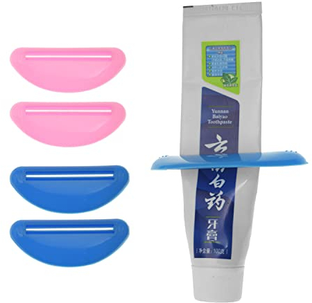 4 Stück Zahnpasta-Tubenquetscher Spender, Kunststoff-Zahnpasta-Clips für Badezimmer, Quetschwerkzeug für Zahnpasta, Handcreme, Farbtube, Kosmetik (blau, rosa)