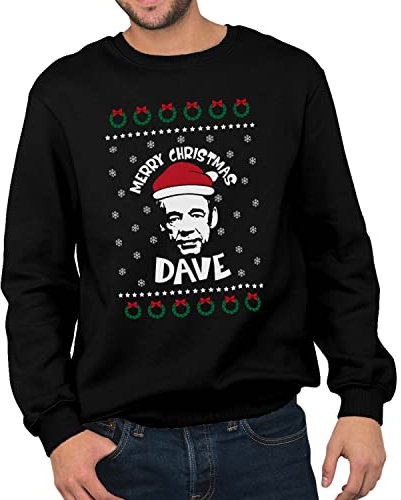 Merry Christmas Dave Jumper Sweatshirt Christmas Festive Xmas Santa Hat Rudolph Trotter Trigger Rodney 90's TV Show Film Gift Present 80% Ringspun Cotton 20% Polyester (Large, Black Prime)