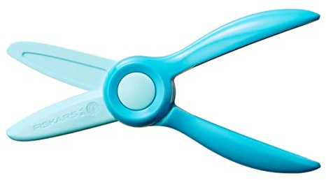 Fiskars Kinderschere, Ab 2 Jahren, Zum Erlernen des Schneidens, Länge: 13 cm, Klingen und Griffe aus Kunststoff, Blaugrün, Starter, 1064066