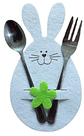12 Stücke Ostern Besteckhalter Besteckhülle Gabel Messer Besteckhülle Gabel Messer Geschirr Tasche Besteckbeutel Geschirrhalter Osternhase Bestecktasche Osterndekoration (Grünes Kaninchen)