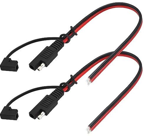zdyCGTime Câble d'extension SAE 12V 2broches SAE à Prise Unique avec Capuchon Anti-poussière,Prise SAE 14AWG pour Panneau Solaire,Convient aux Motos, Voitures, tracteurs, etc.(30cm/2Pièces)