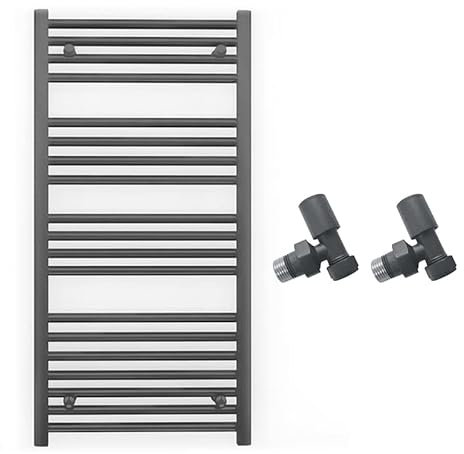 Myhomeware 550mm Wide Straight Anthracite Grey Heated Bathroom Towel Rail Radiator With Valves For Central Heating UK (With Angled Valves, 550 x 1000 mm (h))