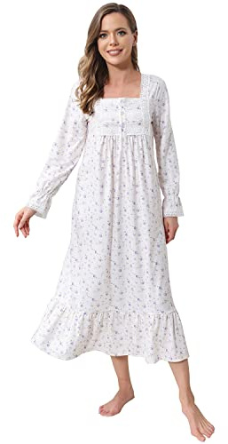 Verve Jelly Women's Victorian Nightgown Long Sleeve Princess Vintage Night Dress Nursing Nightgown Women's Maternity Dress Floral Purple XXXL