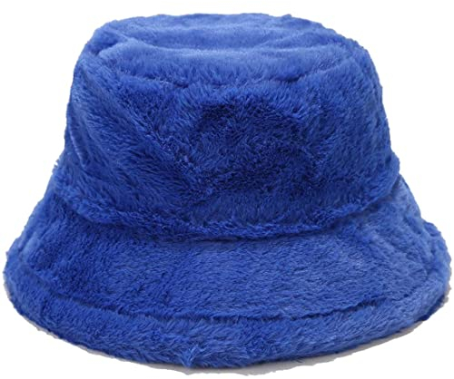 Yixda Damen Winter Mütze Fischerhüte Weiche Kunstpelz Eimerhut Bucket Warm Hut (Blau)