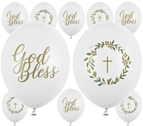 Libetui 10 Luftballons Kommunion Taufe Made in EU Deko Ballons Konfirmation Erstkommunion Kinderkommunion Ballon Kommunion Ballons Kirche Messe goldene Aufschrift God Bless