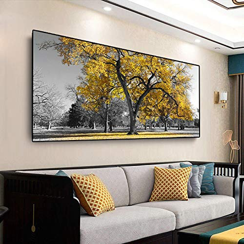 Art moderne jaune arbre toile peinture décoration murale riche arbre affiches et impressions grand paysage photos salon décor 80x160cm sans cadre