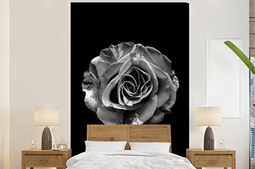 MuchoWow Papier peint Fleurs - Rose - Noir - Blanc - Botanique Papier peint photo 200x300 cm Papier peint imprimé