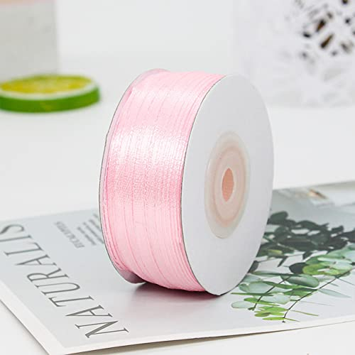 Ainmto Satinband Rosa 3mm X 91m(100Yards),Geschenkband Hellrosa Schmal,Doppelseitige Schleifenband zum Basteln Geschenke Verpackung,Dekoration Bänder für Geburtstag Hochzeit(1 Rollen)