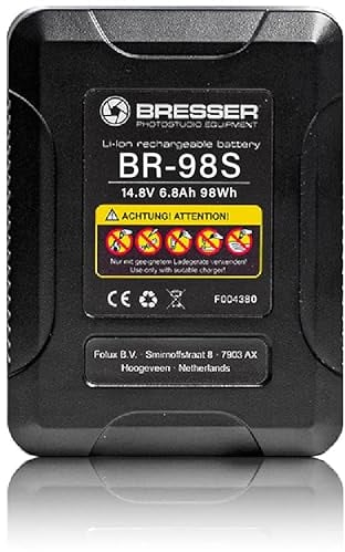 Bresser V-Mount Akku 98Wh kompakt mit D-Tap & USB, 6,8Ah, LED-Anzeige, für Kamera, Licht & Smartphone