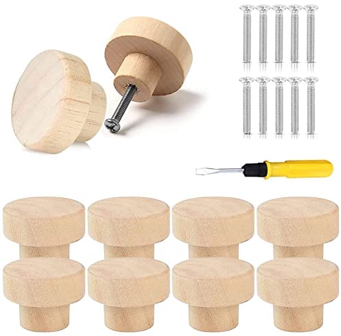 LETTERASHQP 10 Stück Möbelknöpfe Holz Schubladengriff Holzknöpfe Schrankknöpfe Holz Holzknöpfe Kommode Runde Schrankgriff Möbelgriffe holz Schrankknöpfe 26 x 34mm mit Schrauben Möbelknöpfe für Kommode
