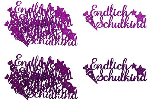 Oblique Unique® Endlich Schulkind Konfetti Groß Glitzernd für Schuleinführung Einschulung Schulanfang Jungs und Mädchen Streudeko Tischdeko (Pink + Dunkellila)