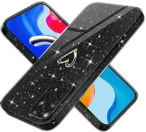 Yichxu Handyhülle für Xiaomi Redmi Note 11 /Note 11S Hülle Glitzer Herz Love Silikon TPU Stoßfeste Schutz Case Cover Glänzend Ultra Dünn Kratzfeste Schutzhülle für Redmi Note 11S /Note 11 4G, Schwarz