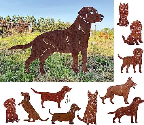 Gartenfigur Hund Labrador 85x61cm Gartenstecker Edelrost Gartendeko Wetterfest Rost Metall Rostfigur Hunde Figur Tier von Steinfigurenwelt