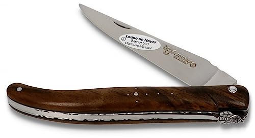 Laguiole en Aubrac Messer 12 cm - Griff Walnuss Wurzelholz plein manche - Ziselierte Platine - Frankreich Taschenmesser