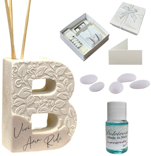 Regalami.Shop bomboniera profumatore in Marmo di Carrara Completo di Scatola, Confetti, Essenza, Nastro e bigliettino (Lettera b)