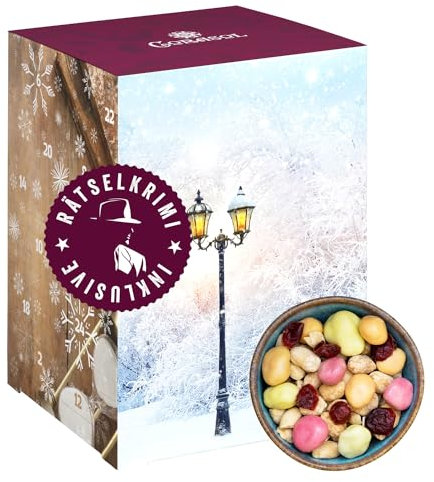 Corasol Premium Krimi & Snack Adventskalender XL mit 24 Snacks & Krimi-Booklet mit 24 Rätseln: Entführung im Hyde-Park (660 g)