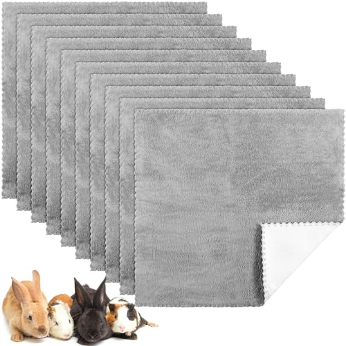 Panelee 10 Stück Waschbare Haustier Decken für Hunde Meerschweinchen Hase Katze Wasserdichtes Kleintier PIPI Pad Wiederverwendbare Schlafmatte Saugfähige Käfig Einlagen (Grau, 11 x 12 Zoll)