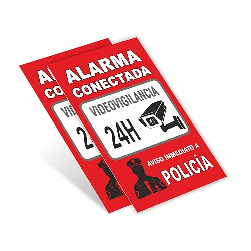 Cartel Alarma Conectada - Cartel Zona Videovigilada - Señal Aviso Policía - Carteles Disuasorios - Interior Y Exterior - 10 x 15 cm - Placa alarma videovigilancia - Resistente Y Duradero. (2)