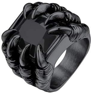 Bestyle Gothic Biker Drachen Ring mit schwarzer Onyx für Männer Achat Luxusring Dragon Claw Retro Ring aus 316 Edelstahl, Geschenk für ihn, Schwarz, Größe 54