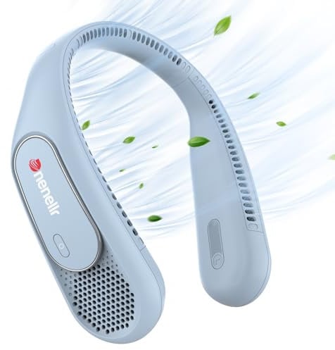 Dnenellr Portable 3-Speeds Neck Fan, 360° Cooling Bladeless USB Rechargeable, Wearable Hands Free Personal Fan for Summer Gifts