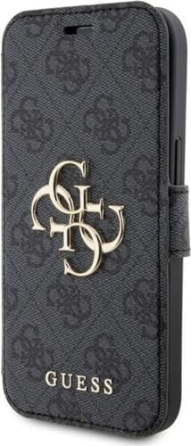 GUESS Funda GUBKP15S4GMGGR para iPhone 15/14/13 de 6,1 Pulgadas Gris Libro 4G Logotipo de Metal