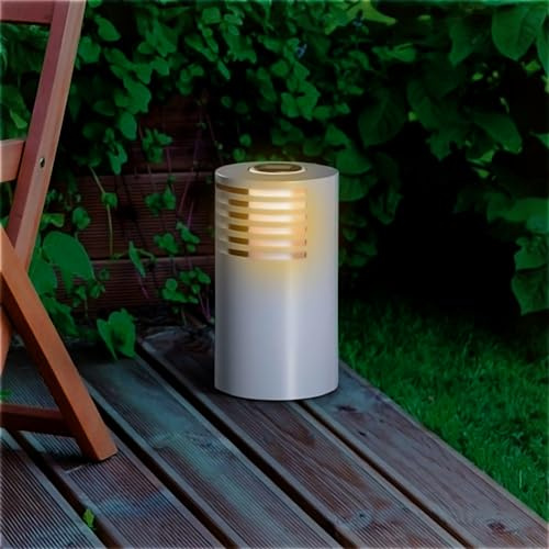 Spetebo LED Solar Metall Wegeleuchte grau - 35 x Ø 20 cm - Garten Deko Beleuchtung warm weiß - Solarlampe Gartenleuchte Pfadlicht Solarleuchte Lampe für Außen wasserfest