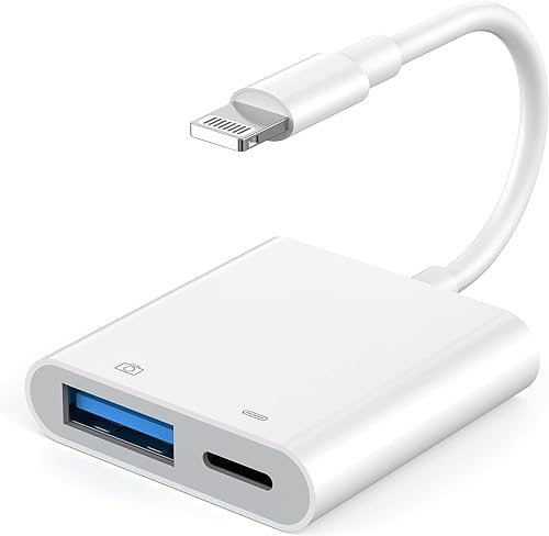 Dzxin Lightning to USB Adapter, OTG Adapter for i-Phone i-Pad,USB Camera Adapter with Charging Port, USB 3.0 Adapter Supports Connect Card Reader,Keyboard,Mouse,USB Flash Drive,Game Controller