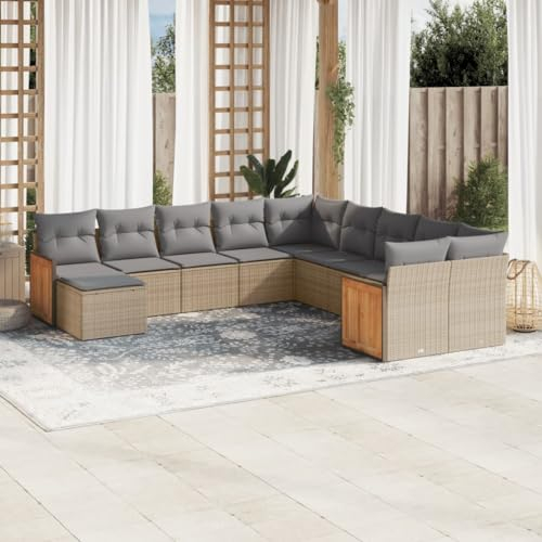 Bulliing 11-TLG. Garten-Sofagarnitur mit Kissen Garden Sofas TerrassenmöBel Outdoor Furniture Lounge Set Balkon Gartenset MöBel Beige Poly Rattan - 3260652