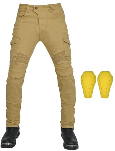 RCLONGEU Motorradhose Herren Damen mit Protektoren, Motorrad Jeans Klassisch Motorrad Hosen für Winter und Sommer Geeignet (Khaki,L)