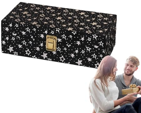 Stern-Samt-Aufbewahrungsbox, Samt-Schmuckkästchen, Schmuck-Organizer, eleganter Schmuckständer aus Samt-Holz mit Sternen, Schmuck-Organizer aus Holz