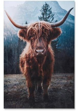 BEAYODKP Malen Nach Zahlen,Hochland-Rind auf der Kuh-Weide vor frostiger Alpen-Kulisse,DIY Set Basteln Erwachsene mit Pinseln und Acrylfarben für Home Decor（40x50cm）-47
