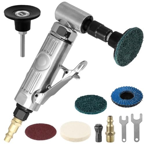 QWORK® Meuleuse d'Angle Pneumatique pour Polissage et Meulage - 12000 tr/min - Connecteur Rapide 1/4 - Bar - avec 4 Disques Polissage de 50 mm