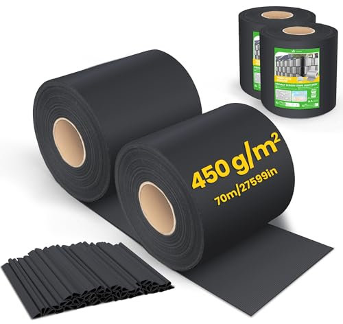 VOUNOT® Tiras de Pantalla de Privacidad de PVC 450g/m², Cinta de Protección Visual Impermeable Antiviento Rollo de Valla Protectora Opaca de Cercas 140mx19cm con Clips para Jardín Balcón Terraza Negro