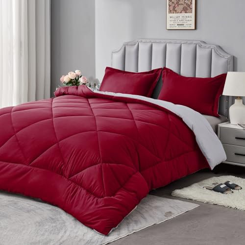 beeweed Bettdecke 200x200 Winter Warm Winterbettdecke 200 x 200 Wende-Steppdecke 450GSM Füllung 4 Jahreszeiten Bettdecke Duvet Weiche Mikrofaser Schlafdecke mit Kissenbezüge