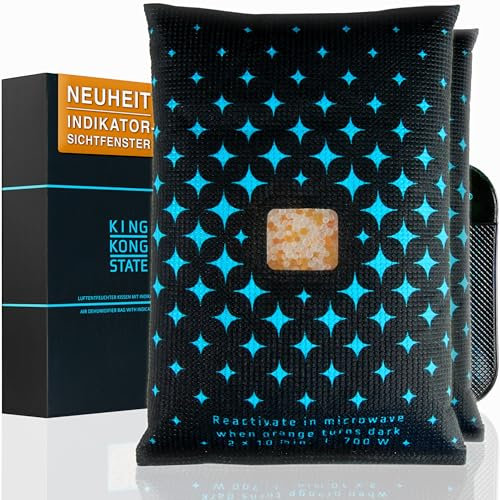 King Kong State Deshumidificador para coches 2 unidades – Cojín deshumidificador 2 x 750 g para ventanas de coche empañadas – con ventana indicadora y almohadilla antideslizante