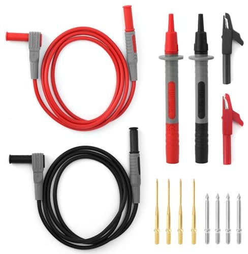 QWORK® Kit di puntali per multimetro, cavi di prova con spina a banana da 1 m, morsetti a coccodrillo, aghi sostituibili, penne di prova