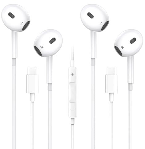 [2-Pack] USB C Headphones,Type C Headphones Built-In Microphone and Volume Control Wired Earphones USB C In Ear Type C Earphones Compatible for iphone 15/16 Pro Max, 15/16 Pro, 15/16, 15/16 Plus