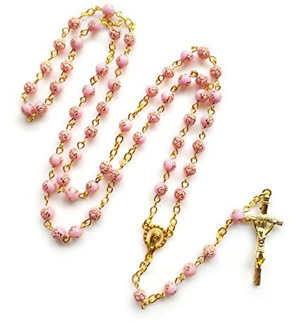 TTTLLNN 6mm Rose Beads Rosary Necklace with Crucifix Pendant Necklace Pr, Beads, Beads