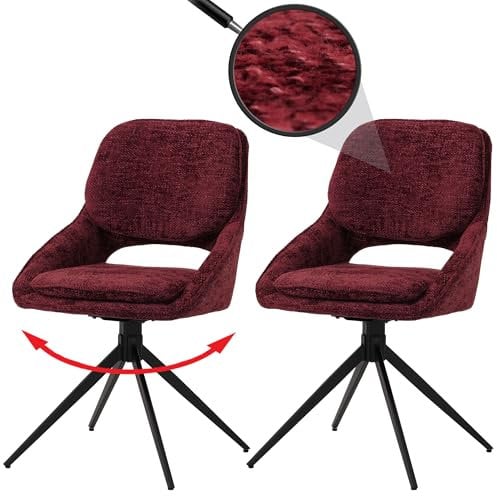 Mendler 2er-Set Esszimmerstuhl HWC-N73, Küchenstuhl, drehbar Auto-Return, Stoff/Textil Chenille (490g/m²) Öko-Tex - Bordeaux
