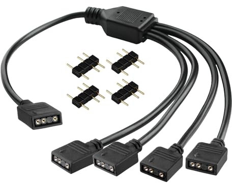 QTMMC ARGB Splitter Cable 1 to 4 Fan Splitter 5V 3 Pin Addressable RGB LED Sync Cable Extension 30cm LED Strip Connectors for Computer Chassis Expand CPU Cooler and 5V ARGB Fan